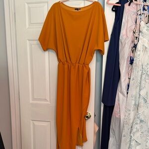 Fashion Nova Asymmetrical Mustard Dress